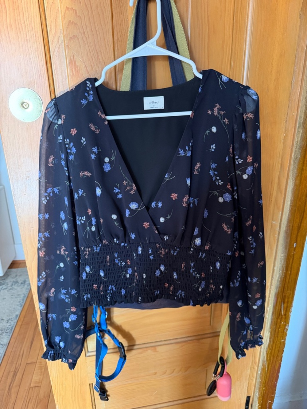 Wilfred Black Floral V-Neck Smocked-Waist Blouse